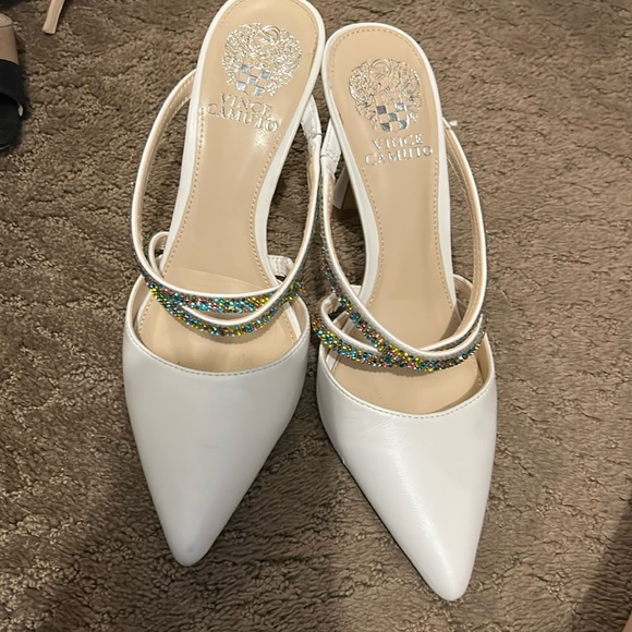 Vince Camuto Shoes - Vince Camuto White Heels with Sparkling Multicolor Straps